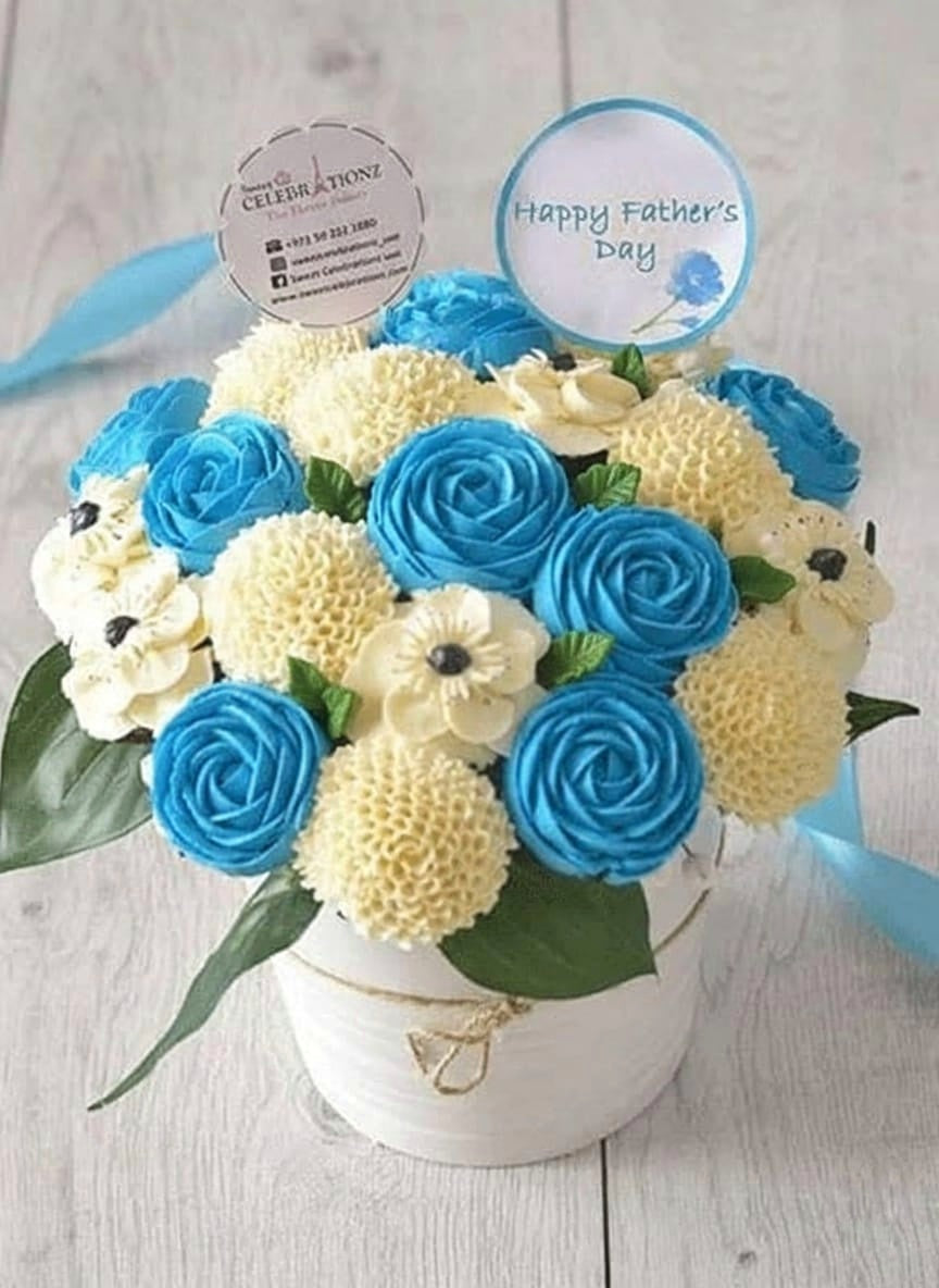 Blue Rose Cupcake Flower Bouquet