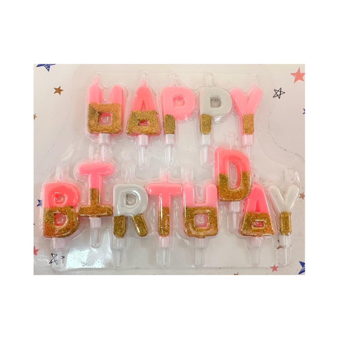 Pink and Gold Happy Birthday Candles