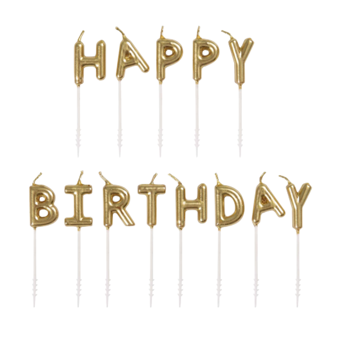 Gold Happy Birthday Candle Set