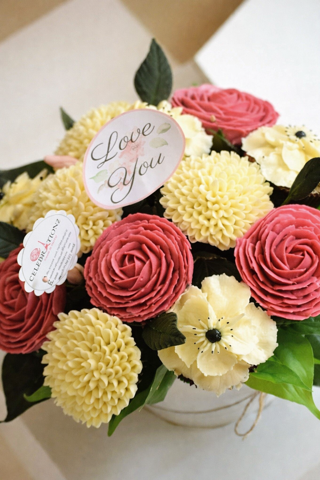Pink Rose Cupcake Flower Bouquet