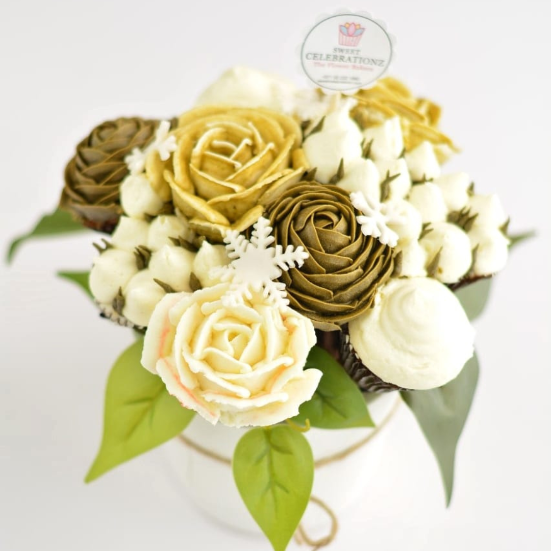 New year white and gold cupcakes Flower Boquet