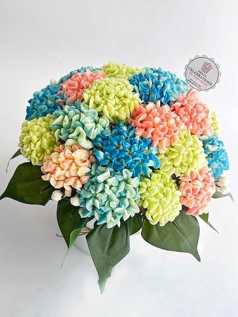 Blue and Pink Cupcake Flower Bouquet