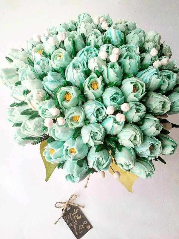 Blue Tulips cupcake flower boquet