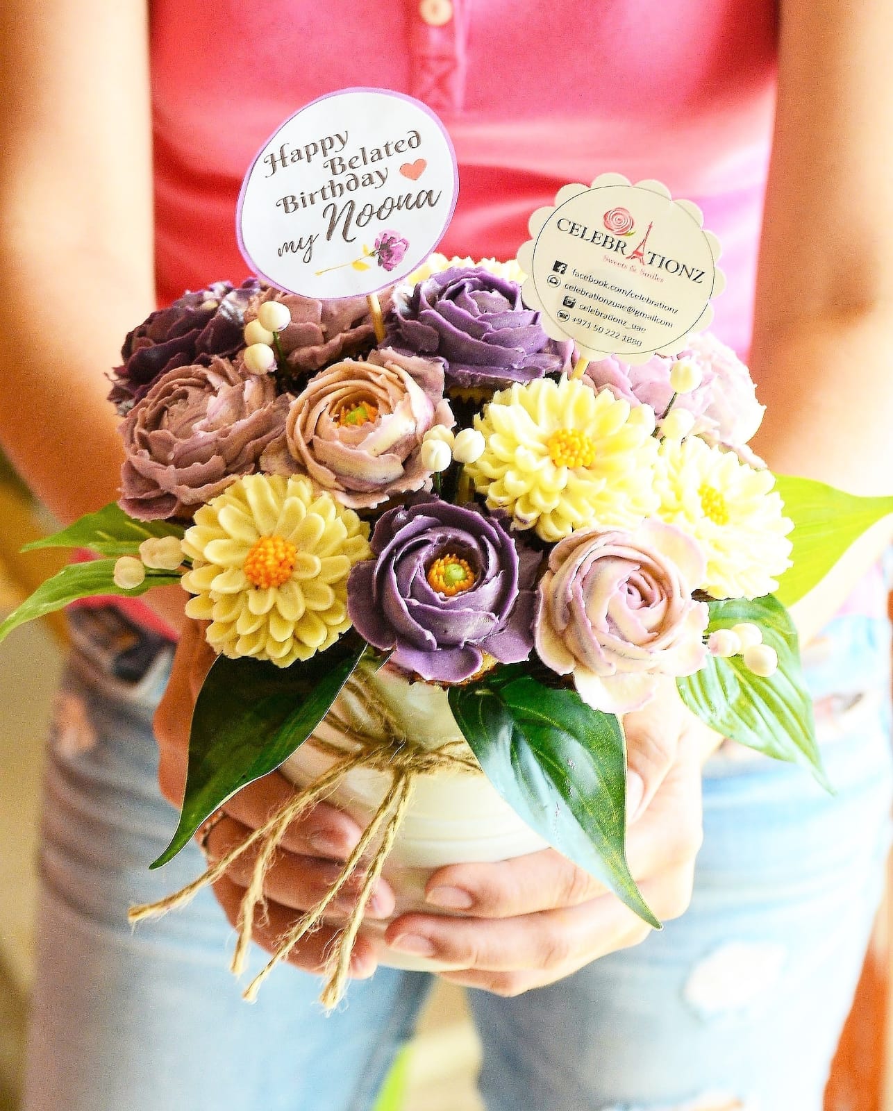 Aster Romance cupcake flower bouquet,
