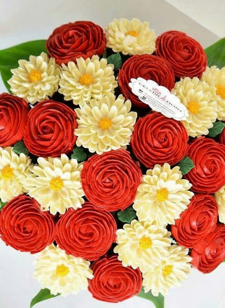 Rosy Red Cupcake Flower Boquet