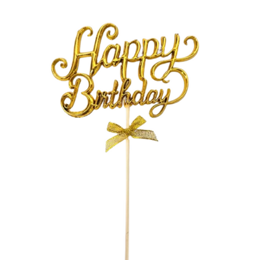 3D Happy Birthday Cake Topper (Gold)