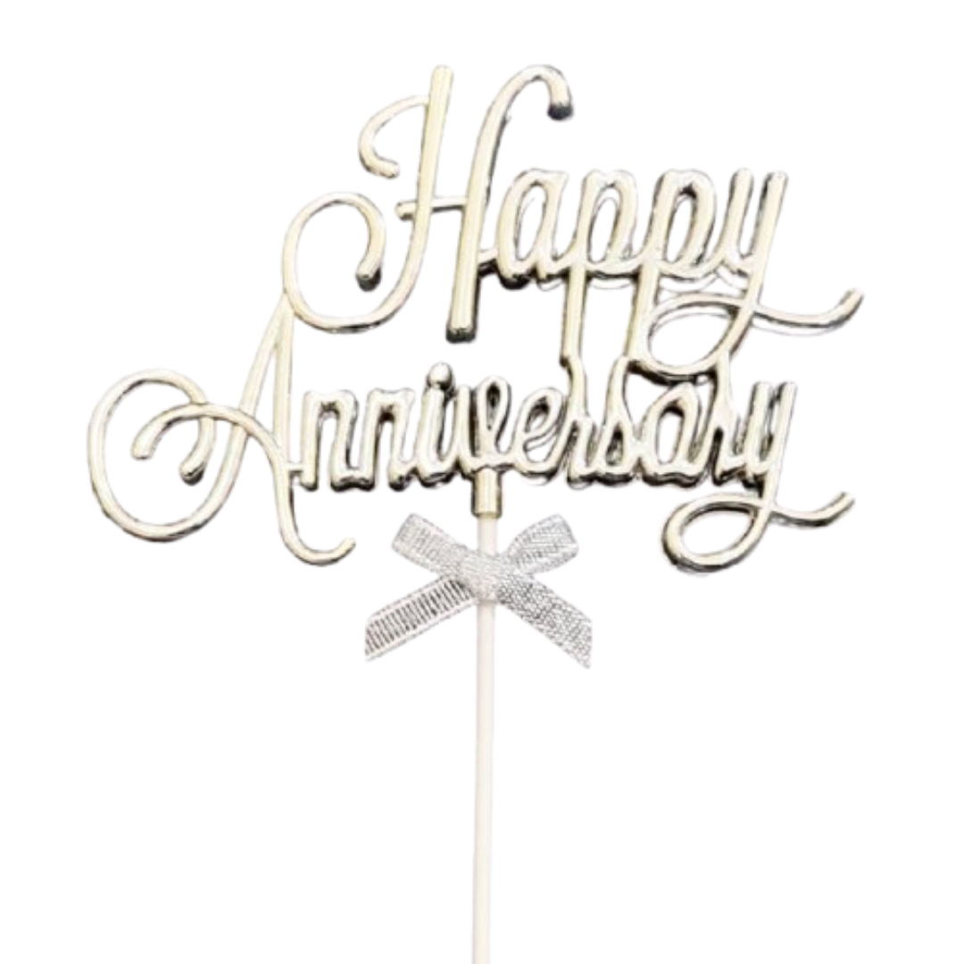 3D Happy Anniversary Cake Topper (Silver)