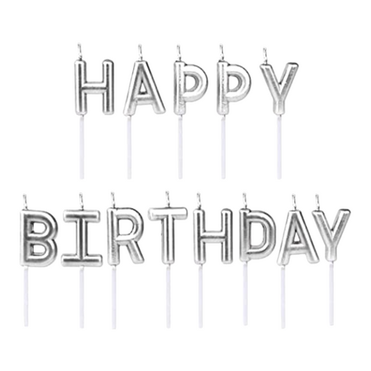Silver Happy Birthday Candle Set
