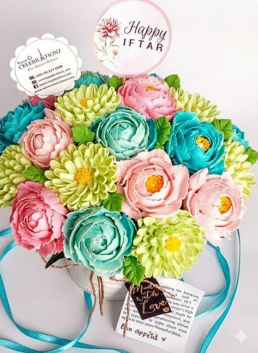 Aster and Peony Cupcake Flower Bouquet
