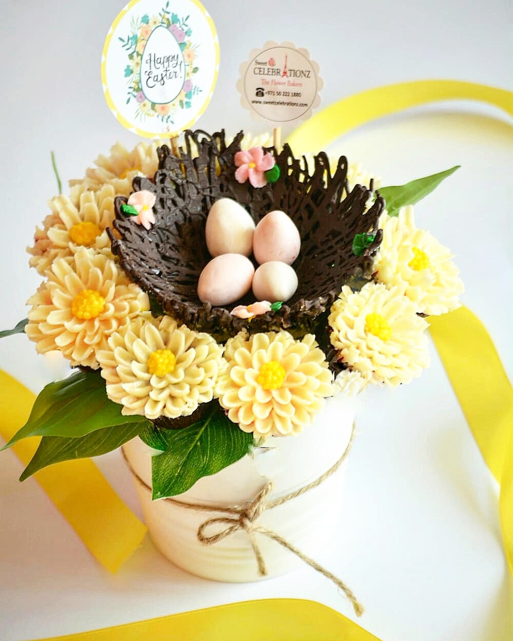 Easter Mini Cupcakes and Edible Chocolate Basket Arrangement
